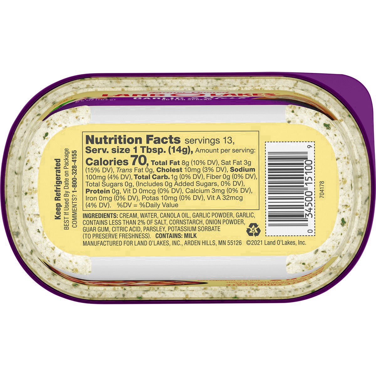 slide 26 of 56, Land O'Lakes Spreadable Butter Garlic and Herb, 6.5 oz