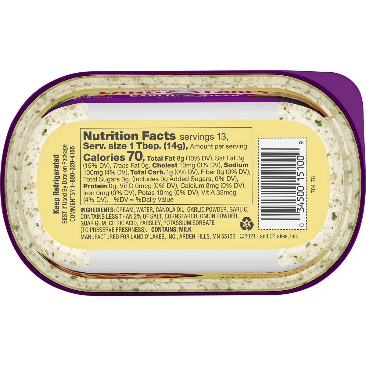 slide 2 of 56, Land O'Lakes Spreadable Butter Garlic and Herb, 6.5 oz