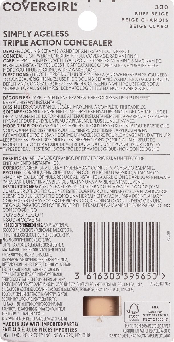 slide 10 of 10, Covergirl Simply Ageless Buff Beige 330 Triple Action Concealer 0.24 fl oz, 0.24 fl oz