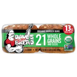 Dave's Killer Bread 21 Whole Grains & Seeds Burger Buns, Organic Hamburger Buns, 8 Count