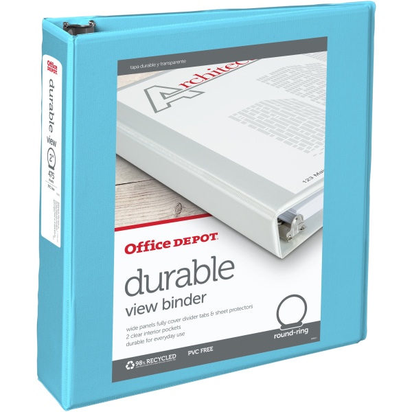 slide 1 of 3, Office Depot Brand Durable View Round-Ring Binders, 2'' Round Rings, Light Blue, Pack Of 6 Binders, 6 ct