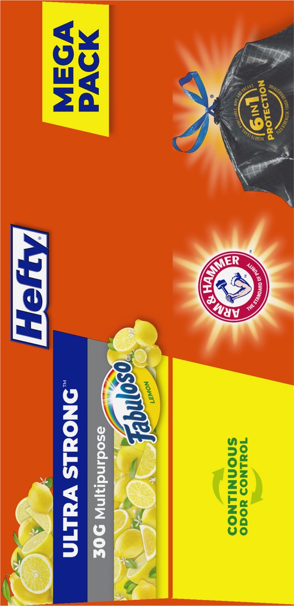 slide 9 of 11, Hefty Ultra Strong 30 Gallon Drawstring Fabuloso Lemon Trash Bags Large Mega Pack 50 ea, 50 ct