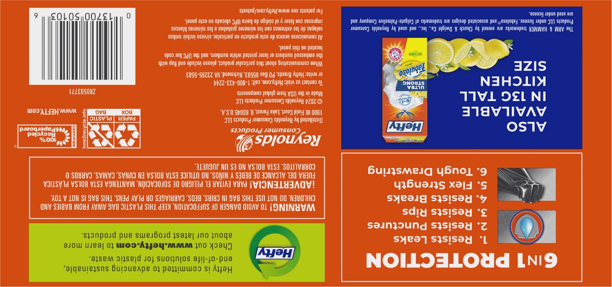 slide 10 of 11, Hefty Ultra Strong 30 Gallon Drawstring Fabuloso Lemon Trash Bags Large Mega Pack 50 ea, 50 ct