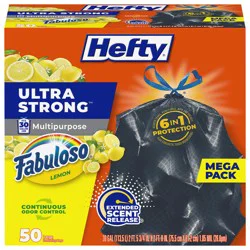 Hefty Ultra Strong Fabuloso Lemon Trash Bags, 30 Gallon, 50 count