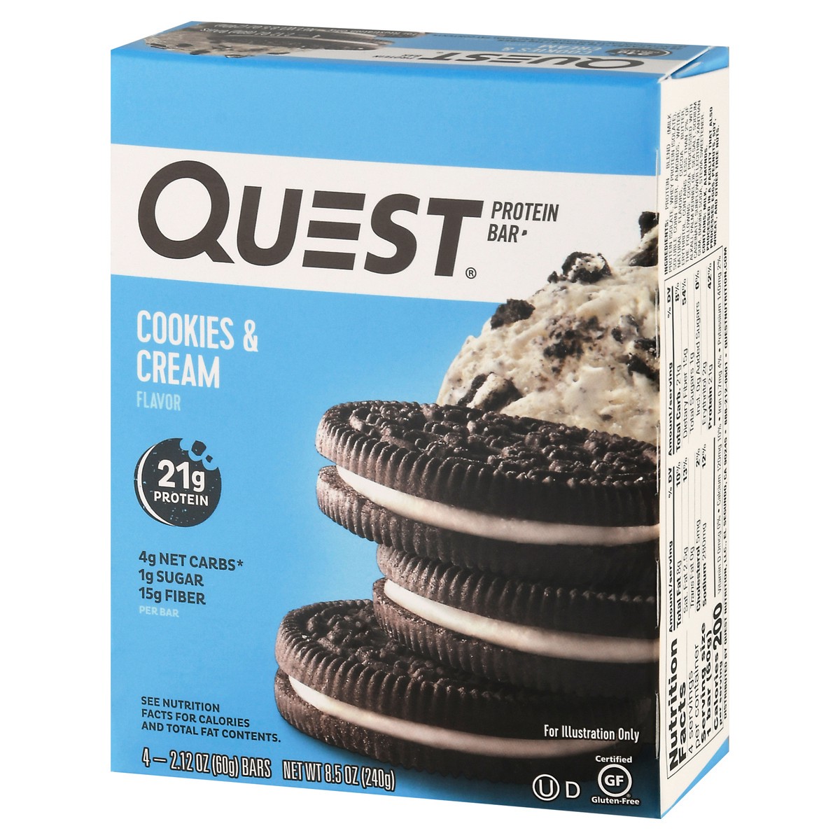 slide 3 of 9, Quest Cookies & Cream Flavor Protein Bar 4-2.12 oz Bars, 4 ct