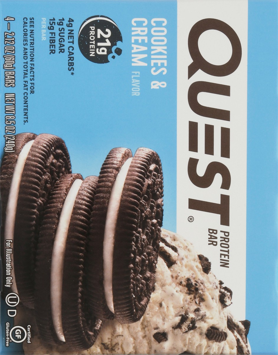 slide 5 of 9, Quest Cookies & Cream Flavor Protein Bar 4-2.12 oz Bars, 4 ct