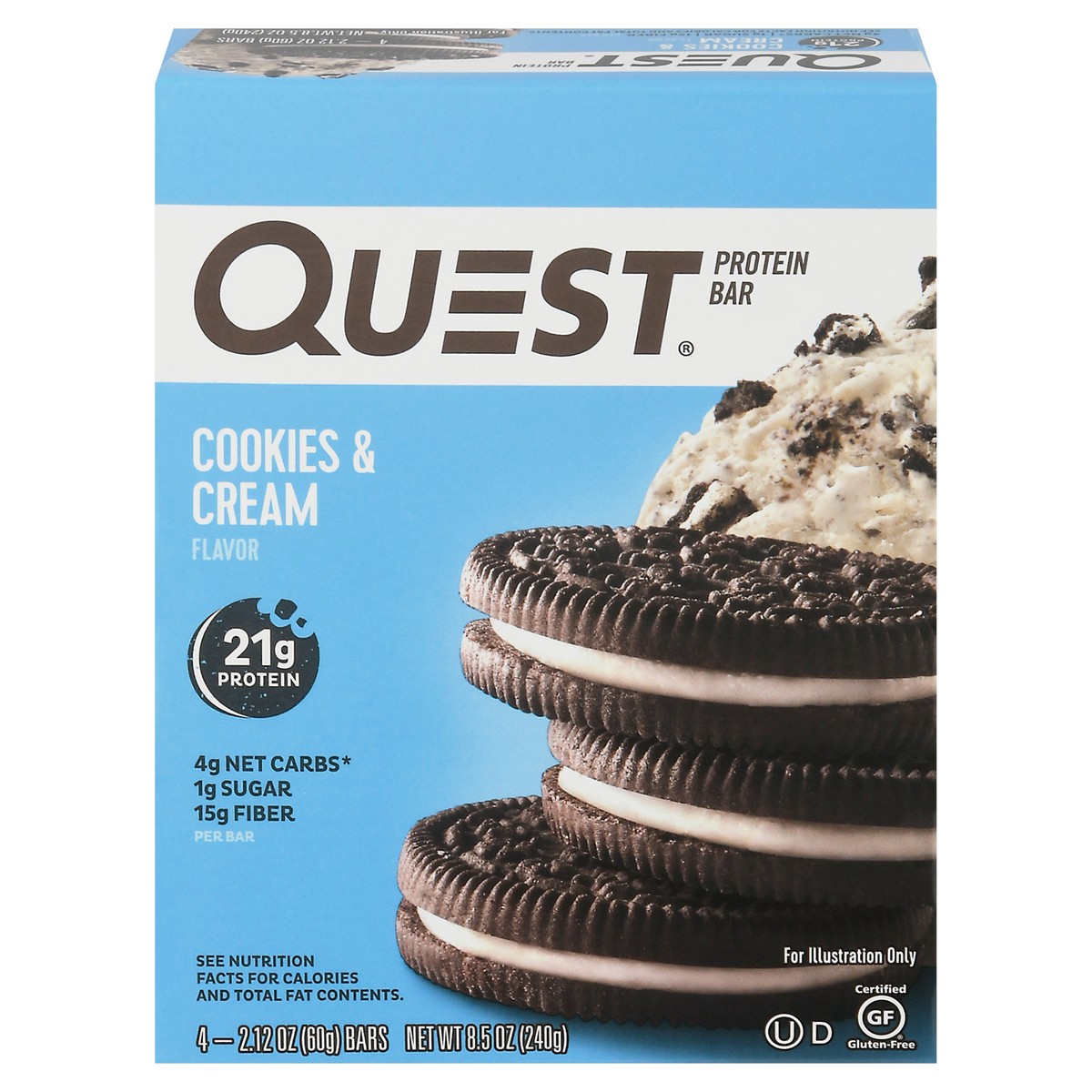 slide 1 of 9, Quest Cookies & Cream Flavor Protein Bar 4-2.12 oz Bars, 4 ct