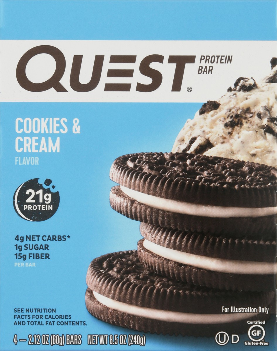 slide 1 of 9, Quest Cookies & Cream Flavor Protein Bar 4-2.12 oz Bars, 4 ct