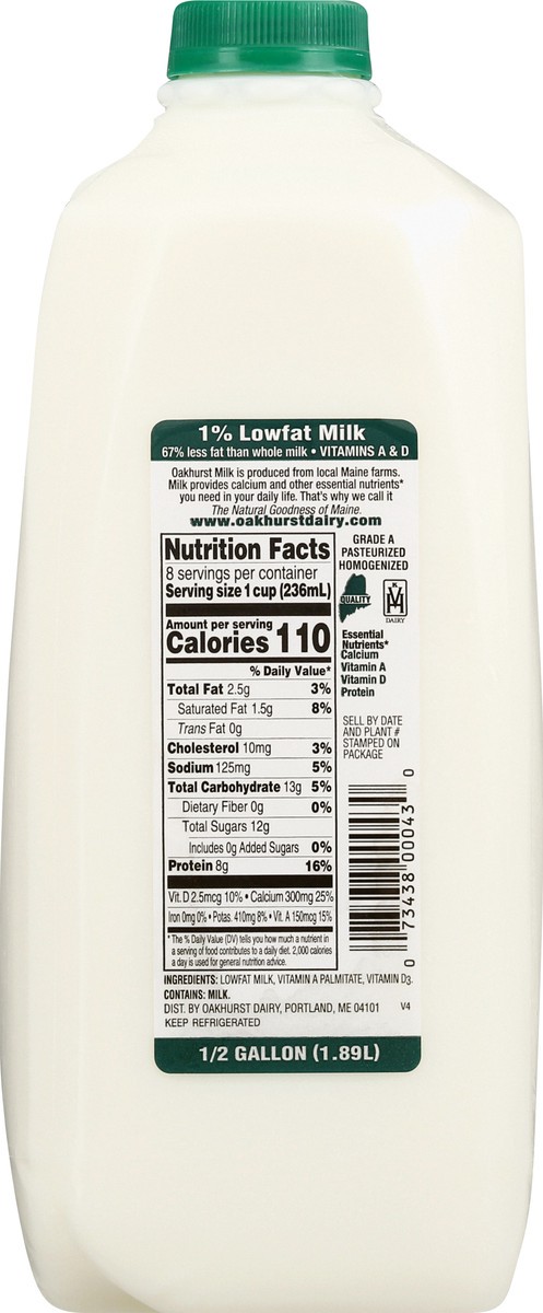 slide 10 of 11, Oakhurst Milk, Lowfat, 1% Milkfat, 1/2 gal