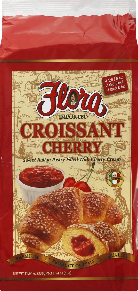 slide 1 of 13, Flora Melegatti Morbidi Risvegli Croissant With Cherry Filling, Novita, 9.52 oz