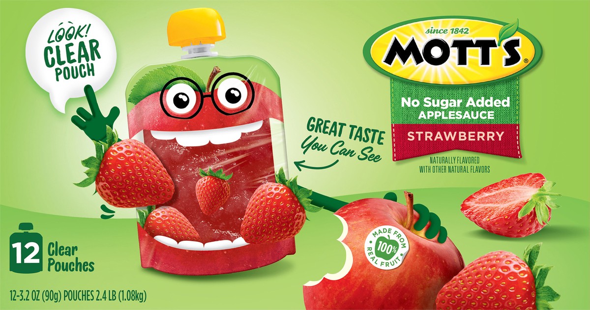 slide 4 of 7, Mott's No Sugar Added Strawberry Applesauce Pouches, 12 ct; 3.2 oz