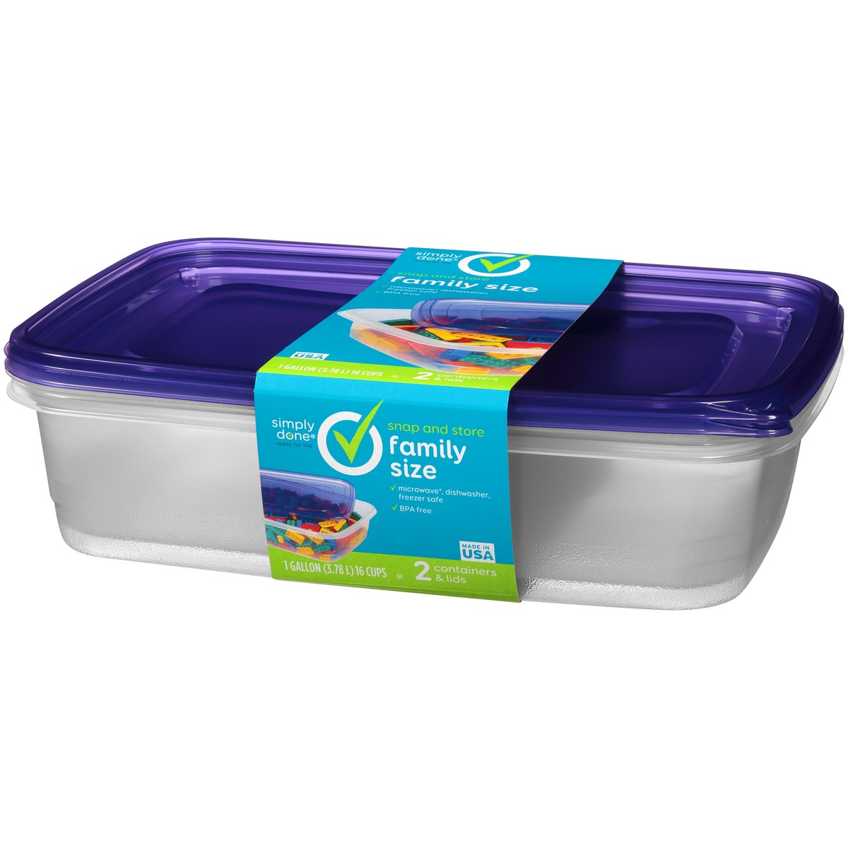 slide 3 of 9, Simply Done Snap & Store Family Size Containers & Lids, 2 ct