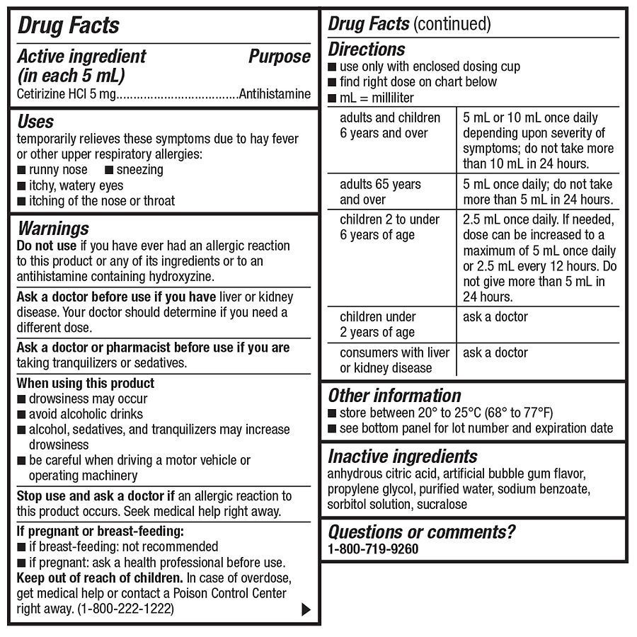 slide 2 of 5, Walgreens Children's Wal-Zyr Bubblegum Flavor Liquid Allergy Medicine, 8 fl oz
