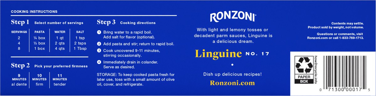 slide 5 of 9, Ronzoni Linguine, 16 oz, Non-GMO Long Pasta for a Variety of Dishes, 16 oz