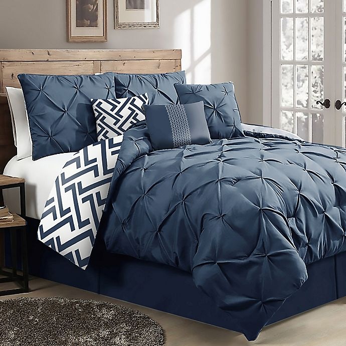 slide 1 of 5, Nanshing Loren Reversible California King Comforter Set - Navy, 7 ct