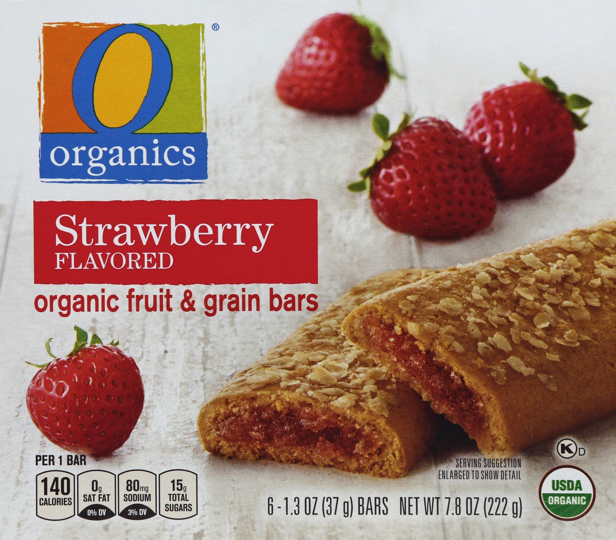 slide 2 of 4, O Organics Fruit & Grain Bars, Organic, Strawberry Flavored, 6 ct