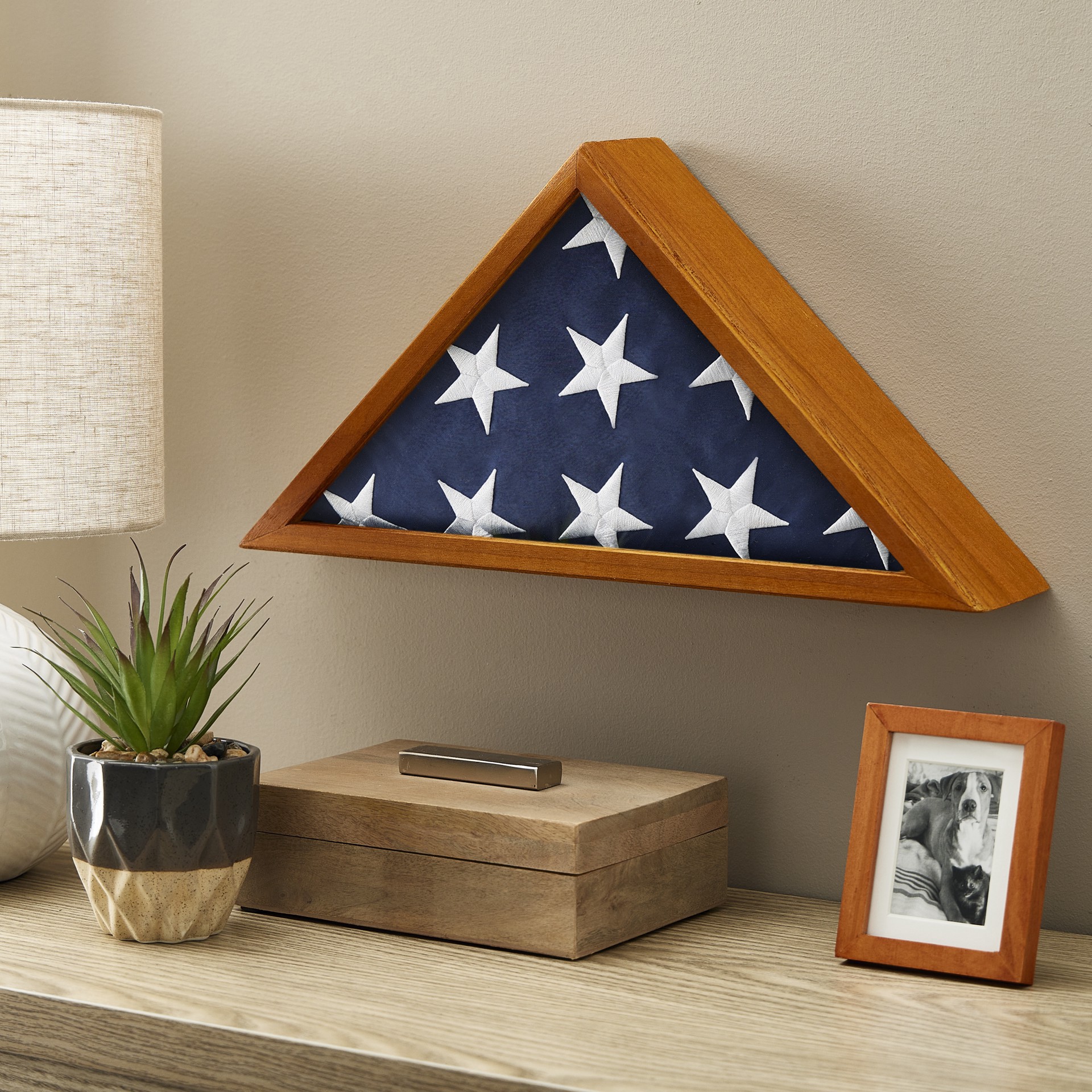 slide 3 of 3, Commemorative Oak Flag Case By Studio Decor, 8.6 in x 17.3 in x 3.3 in