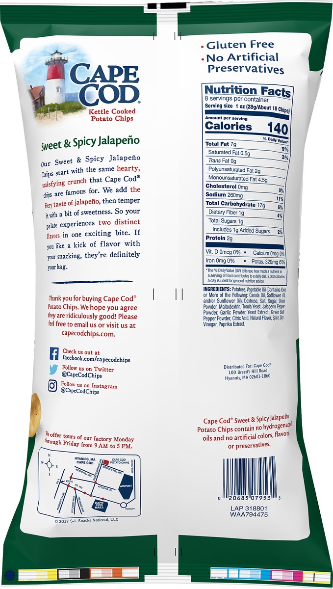 slide 5 of 5, Cape Cod Potato Chips, Sweet & Spicy Jalapeno Kettle Cooked Chips, 8 Oz, 8 oz