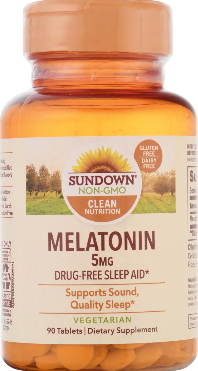 slide 1 of 9, Sundown Non-GMO 5 mg Tablets Melatonin 90 ea, 90 ct