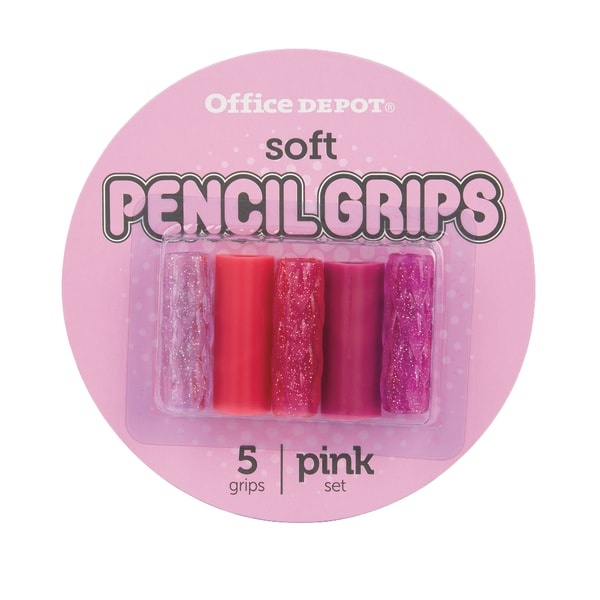 slide 1 of 2, Office Depot Brand Soft Gel Round Pencil Grips, Purple/Pink, Pack Of 5, 5 ct