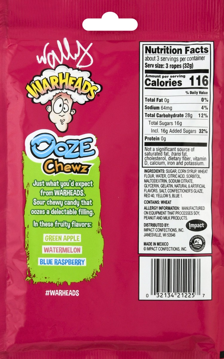 slide 2 of 10, Warheads Ooze Chewz Ropes, Watermelon/Blue Raspberry/Green Apple 8Ct, 3 oz