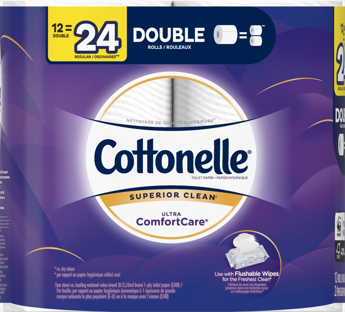 slide 3 of 6, Cottonelle Ultra ComfortCare Double Roll Bath Tissue, 12 ct