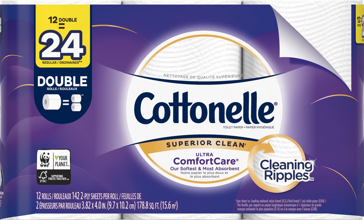 slide 6 of 6, Cottonelle Ultra ComfortCare Double Roll Bath Tissue, 12 ct