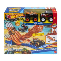 Hot Wheels Monster Trucks Sharks vs Dinos Racedown Destruction Playset