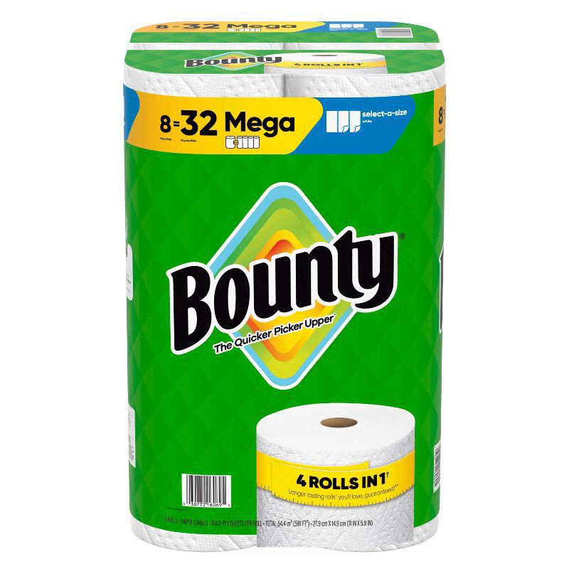 slide 13 of 16, Bounty Paper Towels 8 Mega Select-A-Size White Rolls, 8 ct
