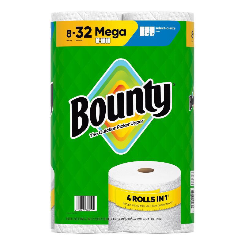 slide 16 of 16, Bounty Paper Towels 8 Mega Select-A-Size White Rolls, 8 ct