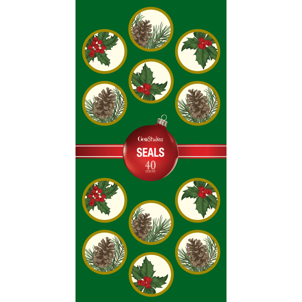 slide 1 of 1, Geo Studios Holiday-Themed Adhesive Seals, 1-1/4"", Vintage Holly, Pack Of 40 Seals, 40 ct