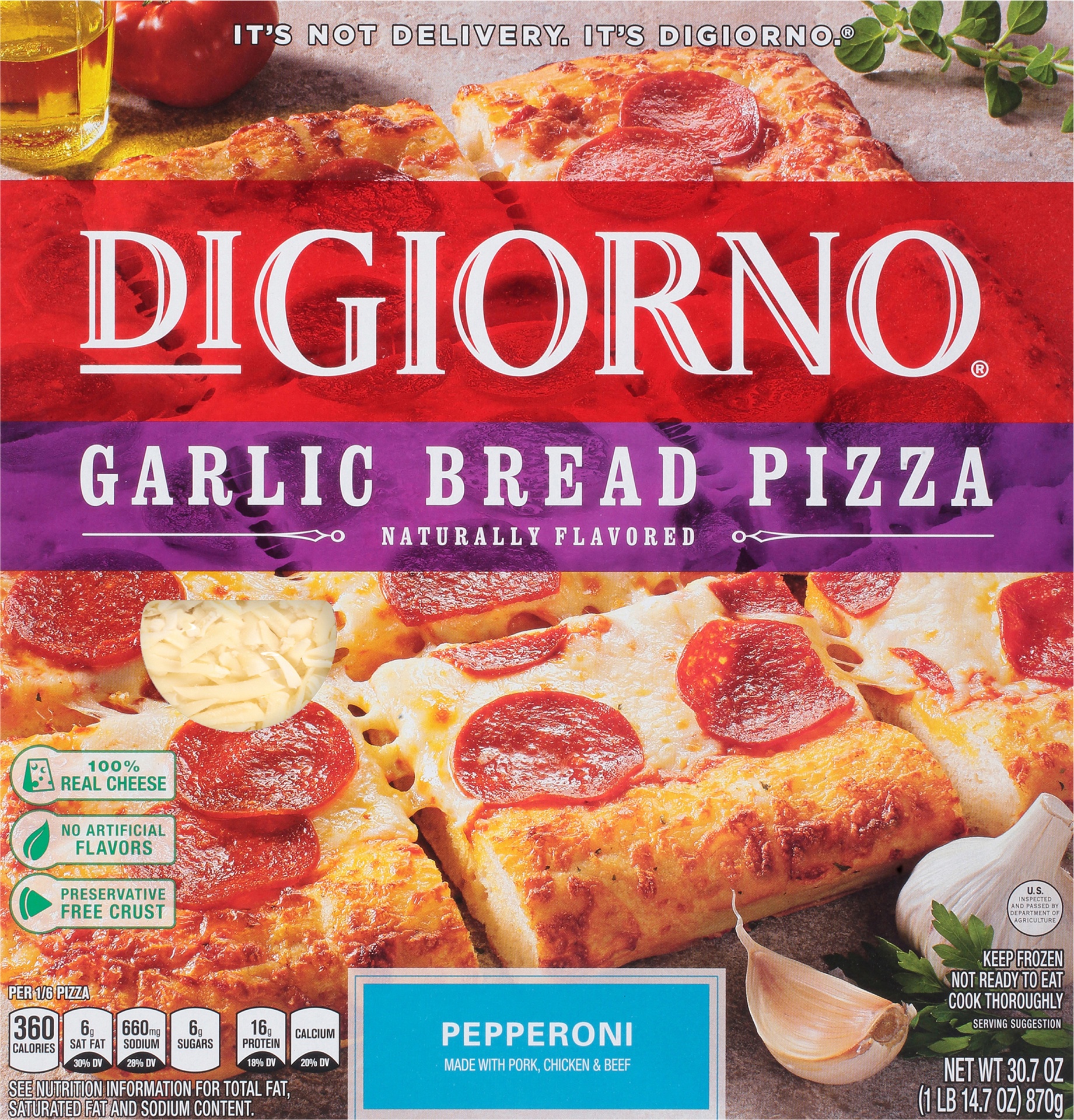 slide 1 of 2, DiGiorno Pepperoni Garlic Bread Pizza, 30.7 oz