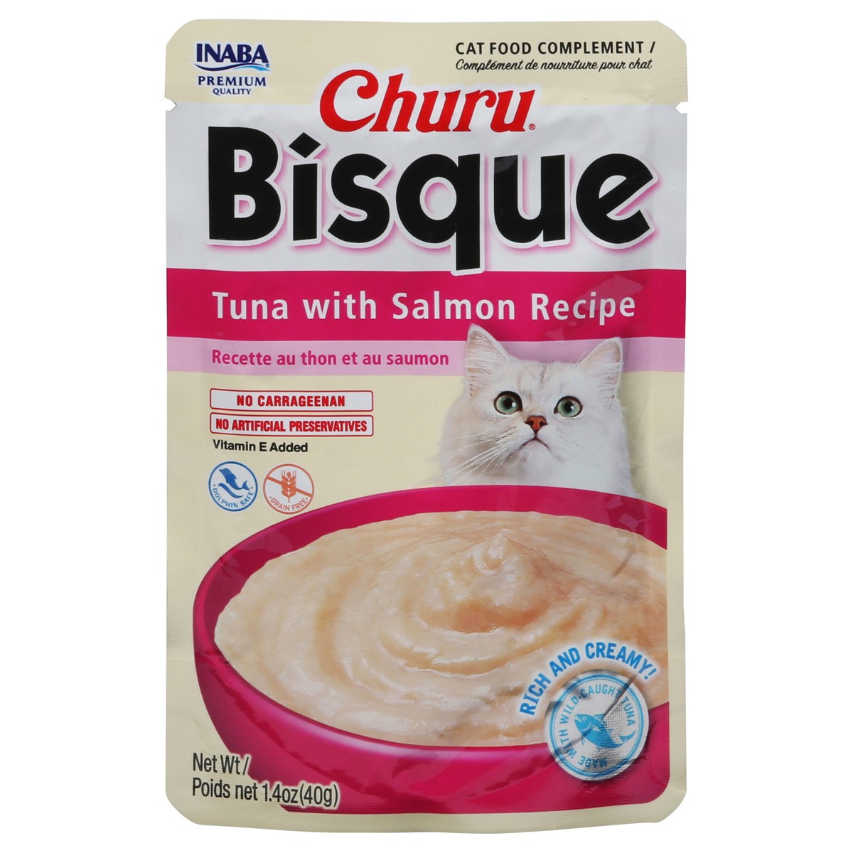 slide 15 of 15, Inaba Churu Bisque for Cats, Creamy Lickable Purée Side Dish with Vitamin E, 1.4 Ounces, Tuna with Salmon Recipe, 1 ct
