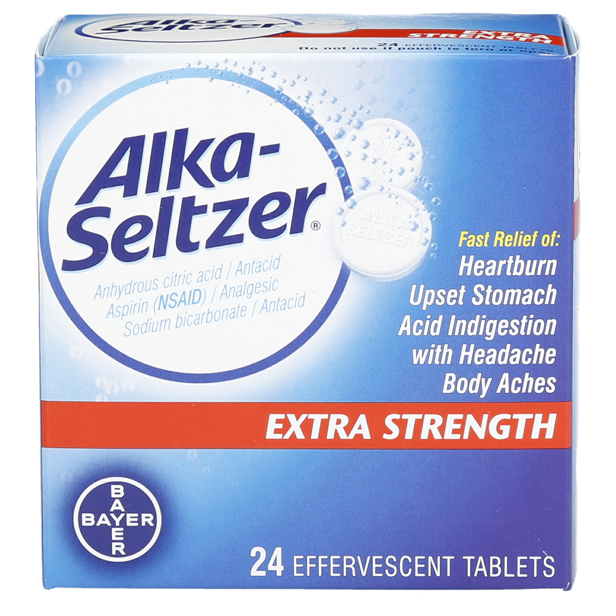slide 1 of 1, Alka-Seltzer Extra Strength Antacid Effervescent Tablets, 24 ct