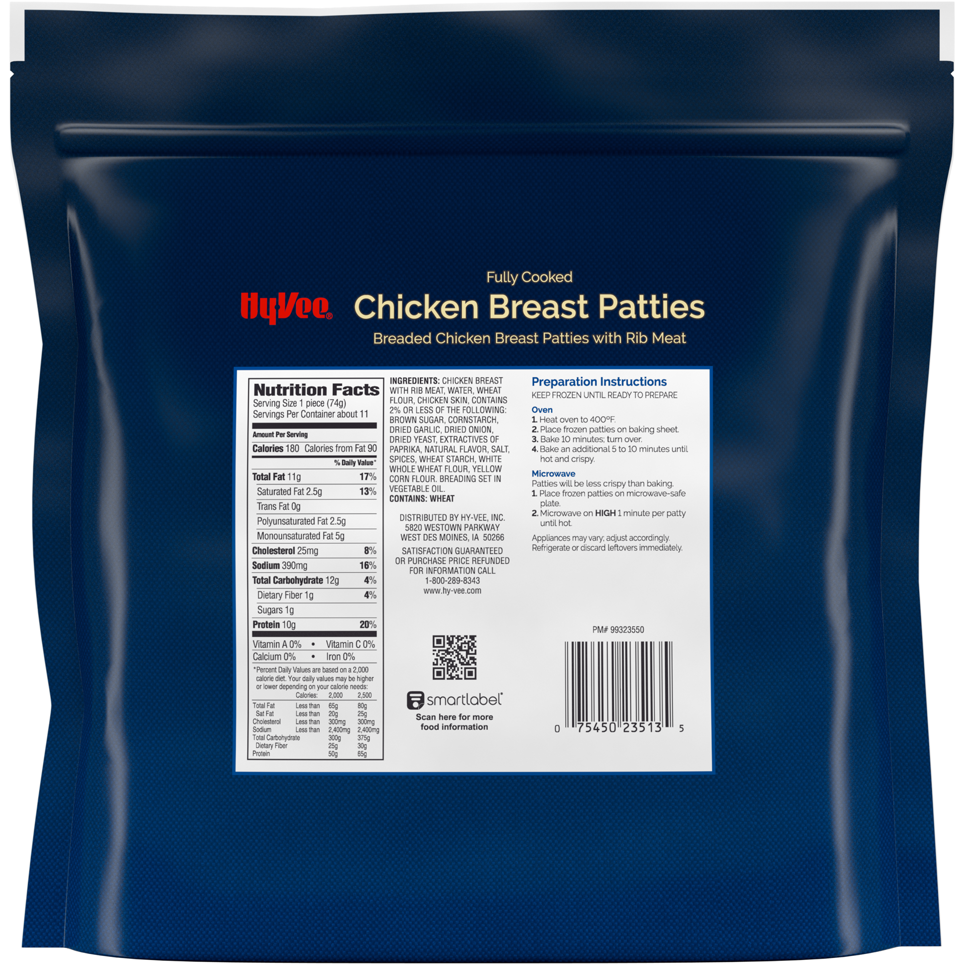 slide 4 of 5, HYVEE FC, Chicken Breast Patties, Breaded Chicken Breast Patties W/RMT, 822.13 g