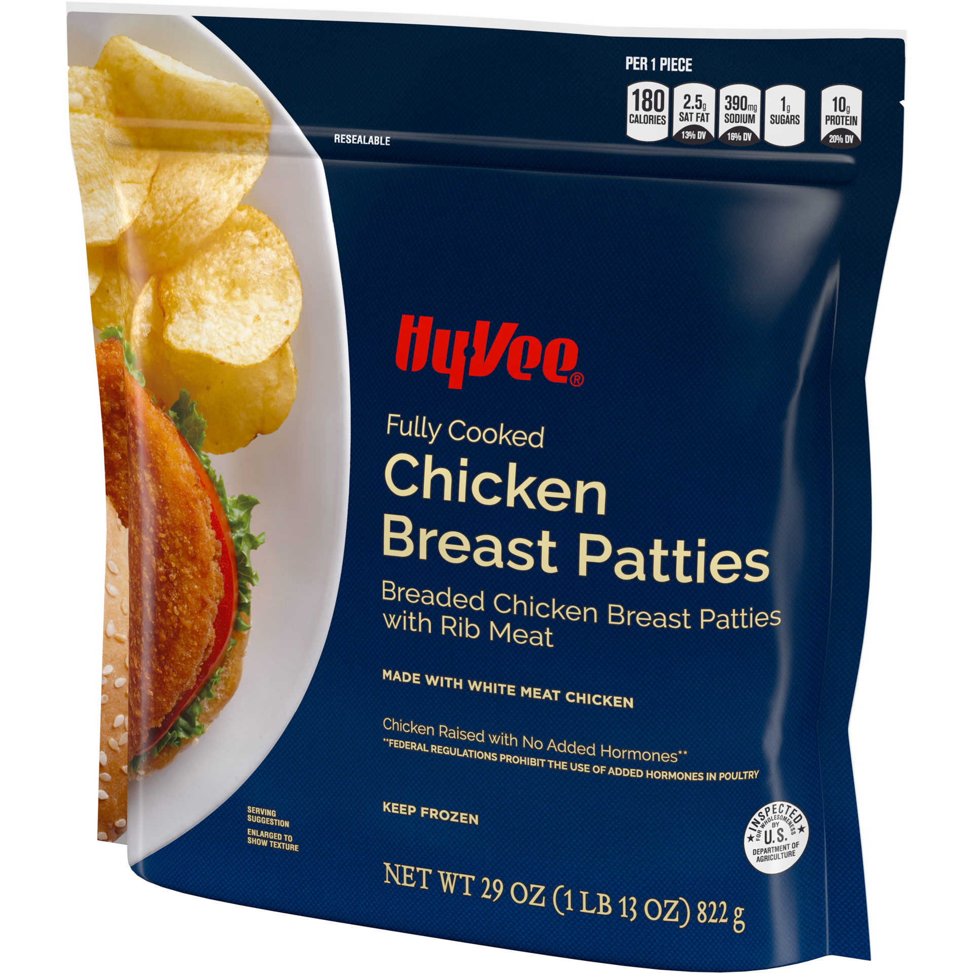 slide 2 of 5, HYVEE FC, Chicken Breast Patties, Breaded Chicken Breast Patties W/RMT, 822.13 g