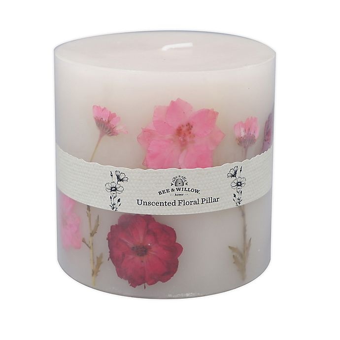 slide 1 of 1, Bee & Willow Home Pink Flower Spring Unscented Pillar Candle, 24 oz