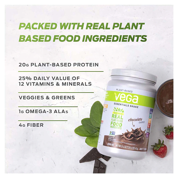 slide 13 of 13, Vega Essentials Chocolate Protein Powder, 21.6 oz