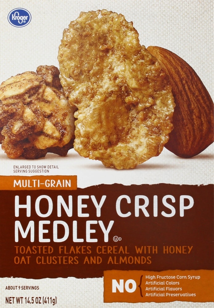 slide 1 of 1, Kroger Honey Crisp Medley Cereal with Honey Oat Clusters & Almonds, 14.5 oz