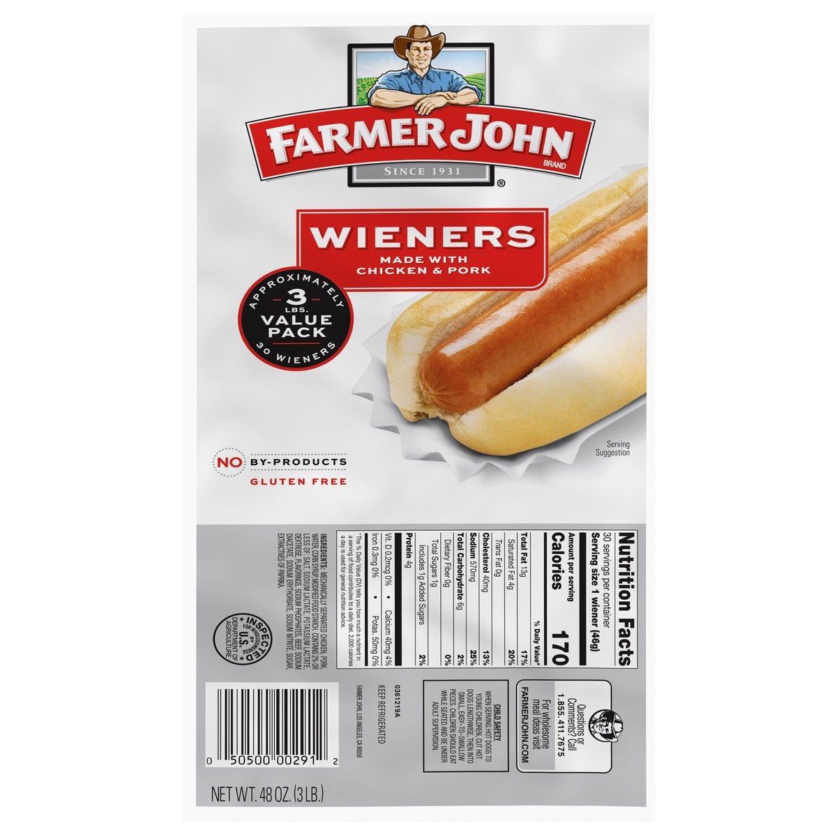 slide 1 of 6, Farmer John Meat Wieners 48oz, 48 oz