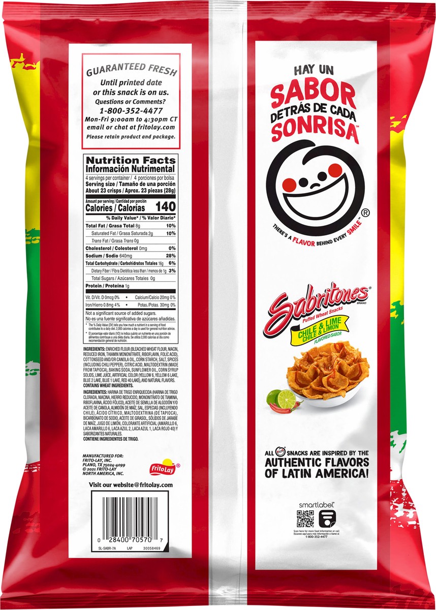 slide 3 of 4, Sabritones Puffed Wheat Snacks, Chile & Lime, 4 ct