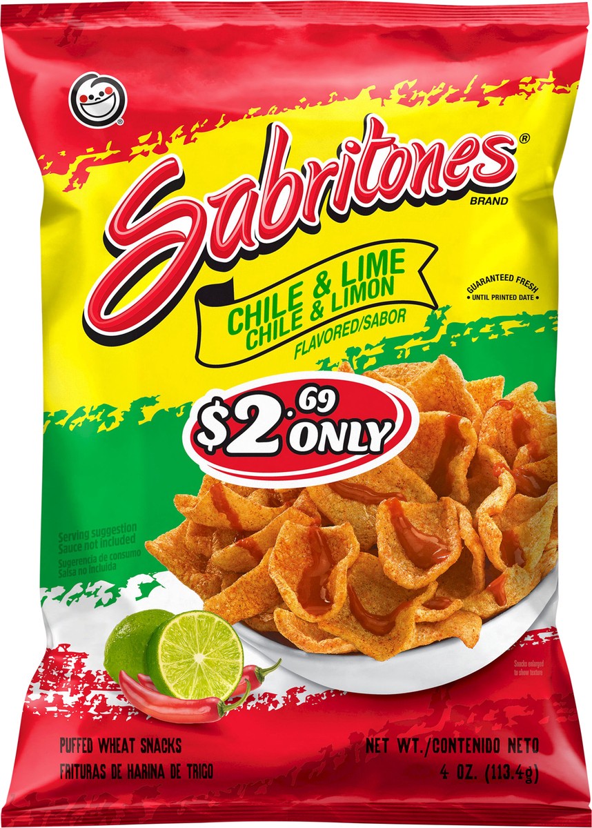 slide 4 of 4, Sabritones Puffed Wheat Snacks, Chile & Lime, 4 ct