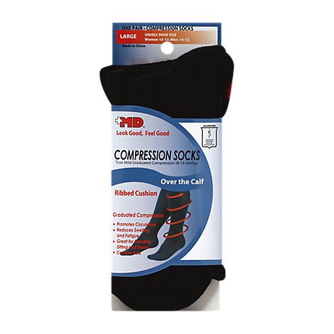 slide 1 of 1, +Md Socks Compression Over The Calf Ribbed Cushion Unisex Large Black - Each, 1 ct