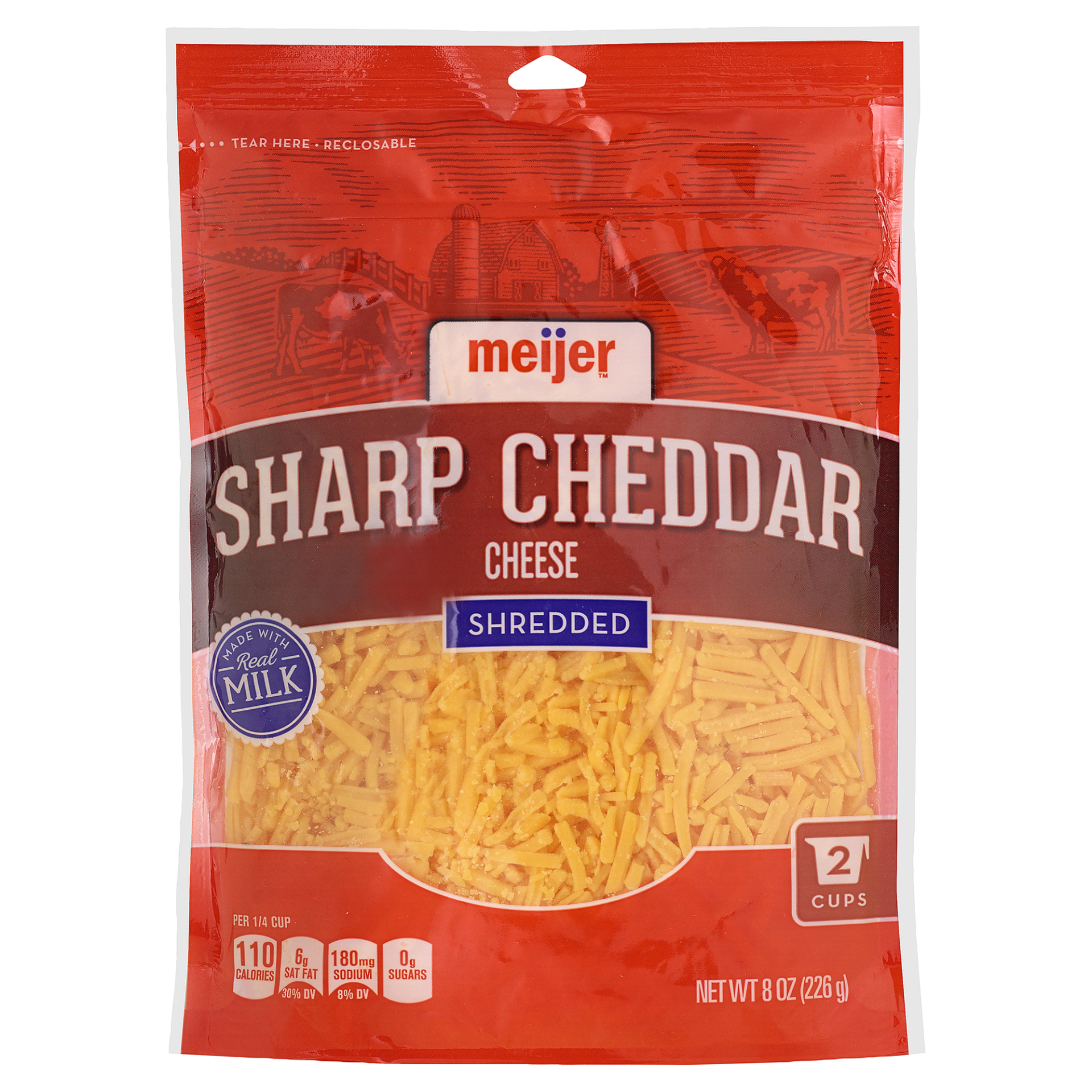 slide 1 of 2, Meijer Shredded Sharp Cheddar Cheese, 8 oz