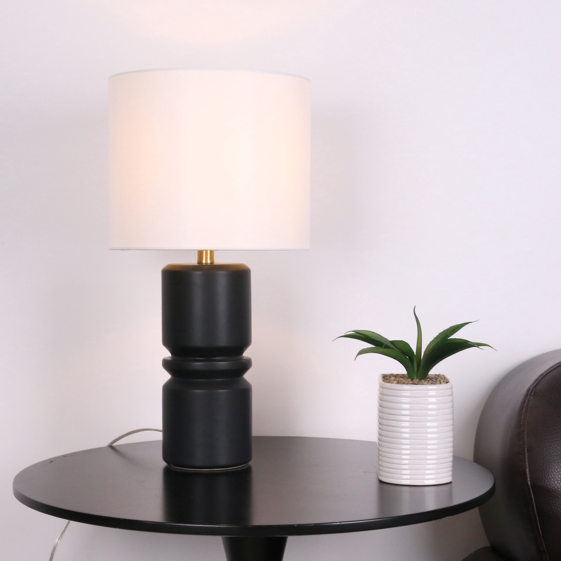 slide 4 of 4, 22" Black Ceramic Table Lamp With White Fabric Shade By Ashland, 22 in