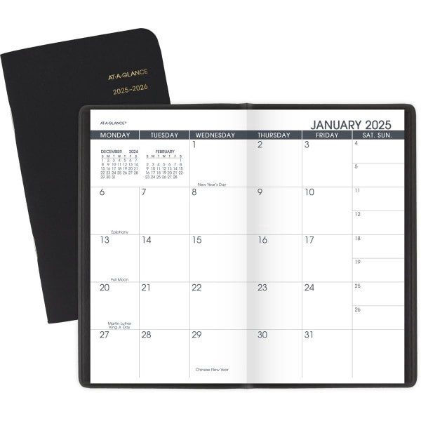 slide 3 of 3, 2025-2026 At-A-Glance 2-Year Monthly Planner, 3-1/2"" X 6"", Black, January To December, 7002405, 1 ct