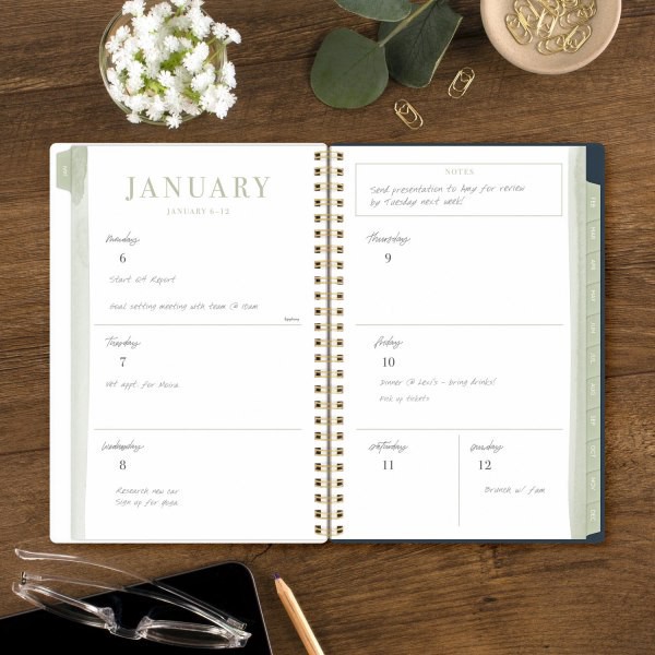 slide 5 of 9, 2025 Leah Bisch For Cambridge Weekly/Monthly Planner, 5-1/2"" X 8-1/2"", Navy Floral, January To December, Lb34-200, 1 ct