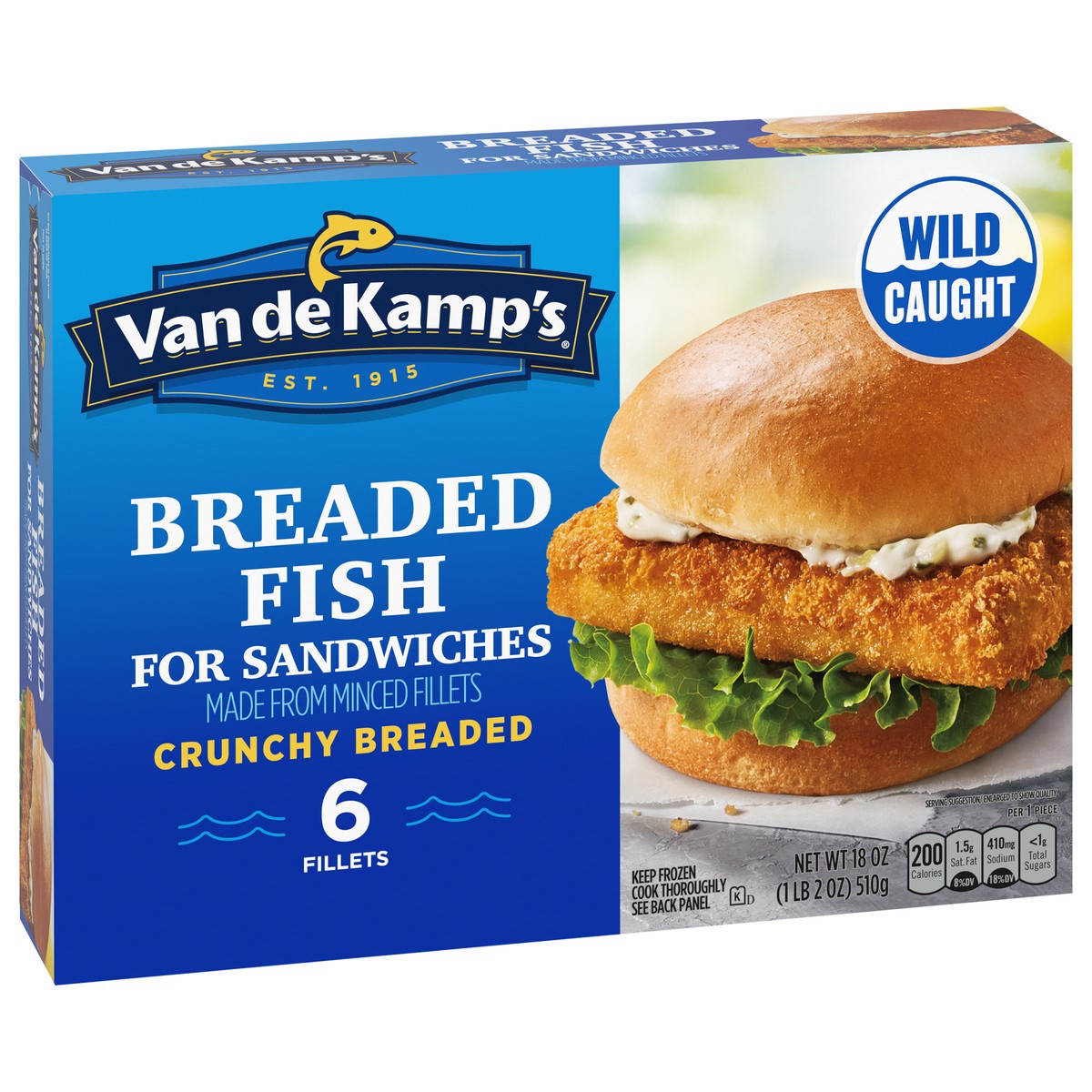 slide 8 of 9, Van de Kamp's Crunchy Breaded Fish for Sandwiches, 6 Fillets, 18 oz, 6 ct