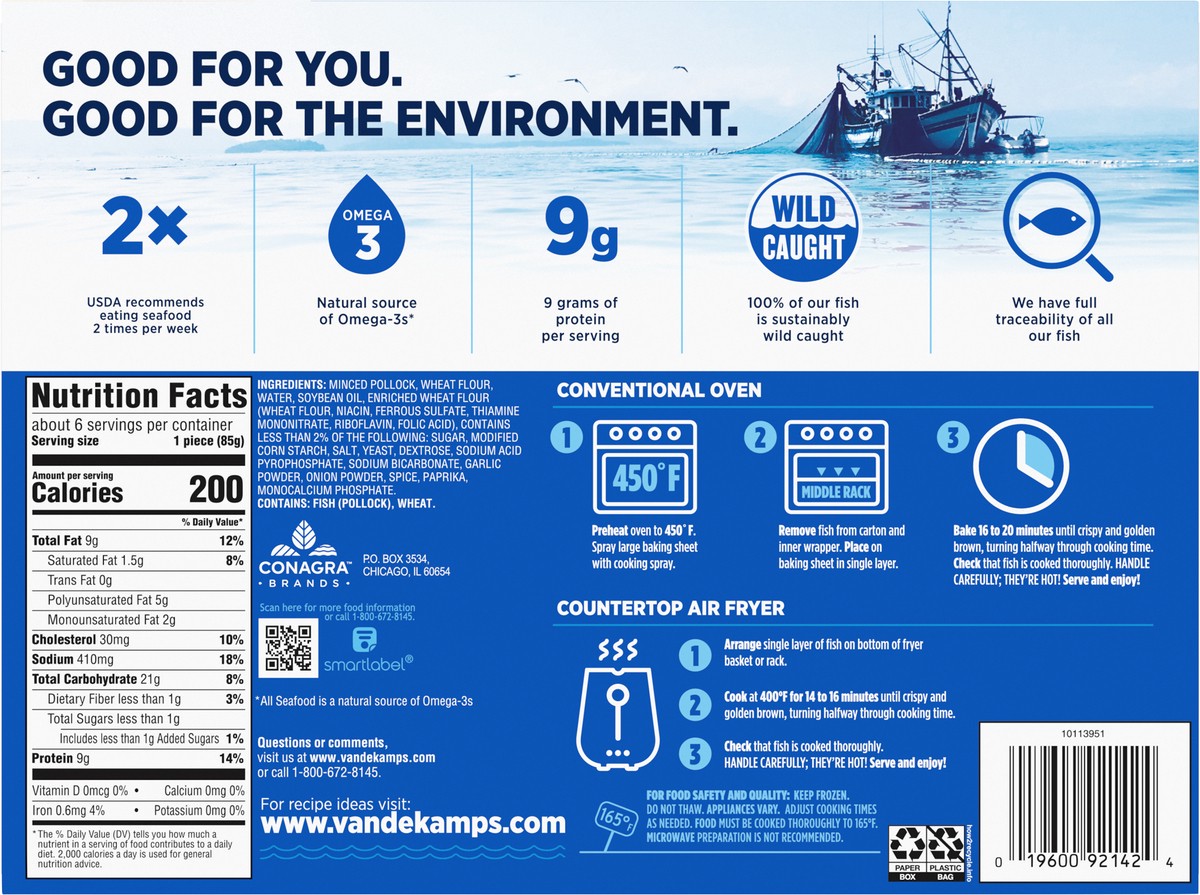 slide 3 of 9, Van de Kamp's Crunchy Breaded Fish for Sandwiches, 6 Fillets, 18 oz, 6 ct
