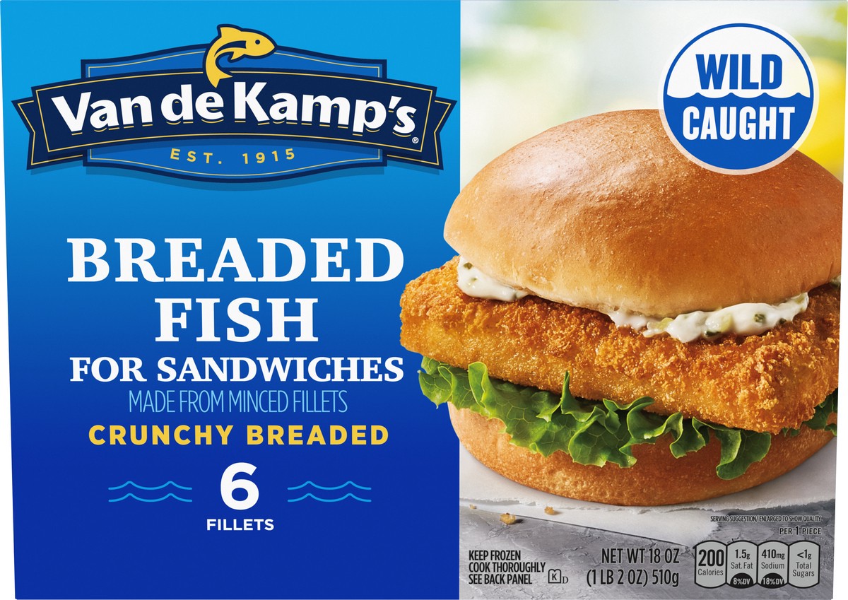 slide 4 of 9, Van de Kamp's Crunchy Breaded Fish for Sandwiches, 6 Fillets, 18 oz, 6 ct